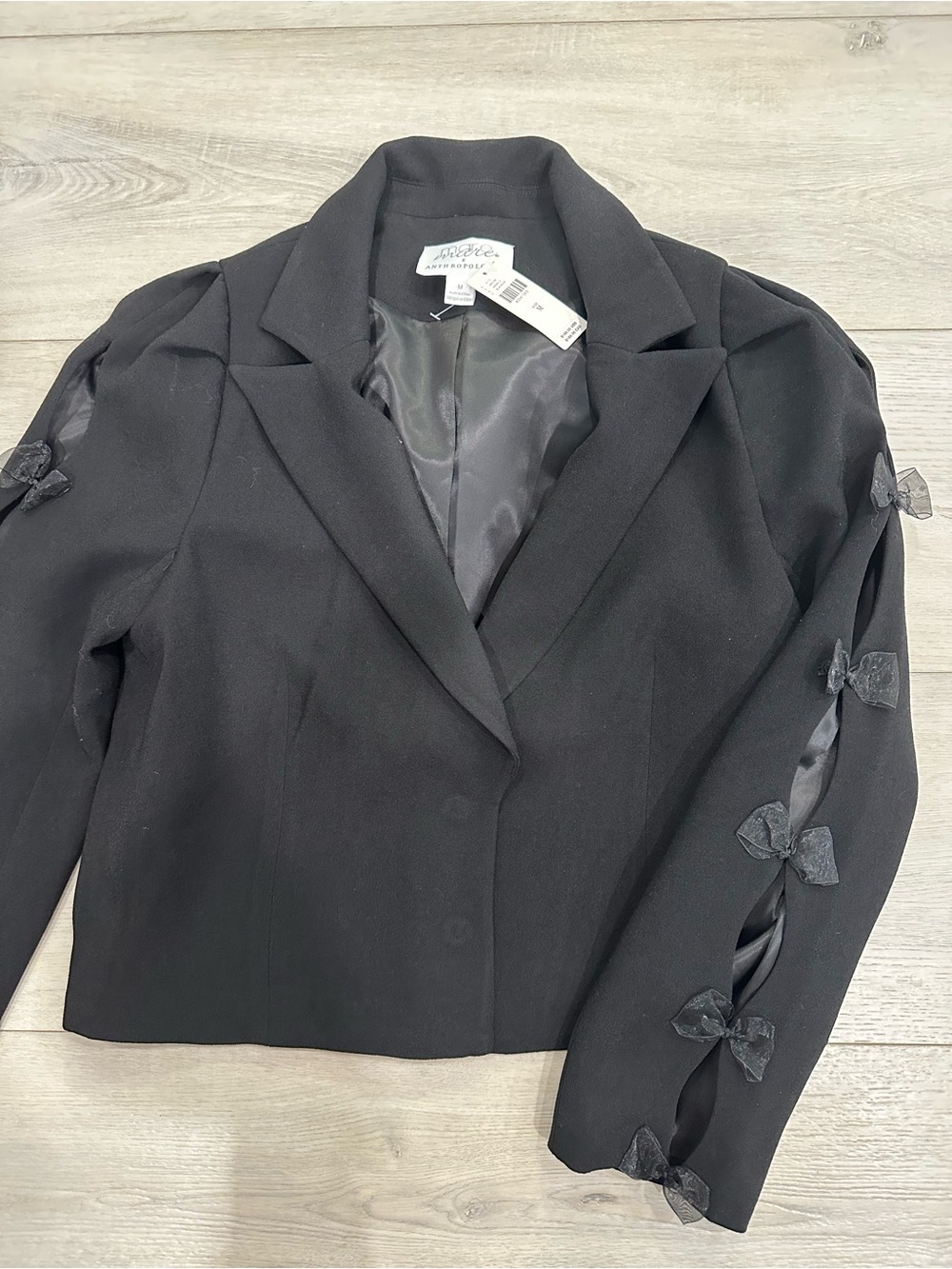 Maeve Anthropologie Black Bow Cutout Sleeve Blazer NWT M